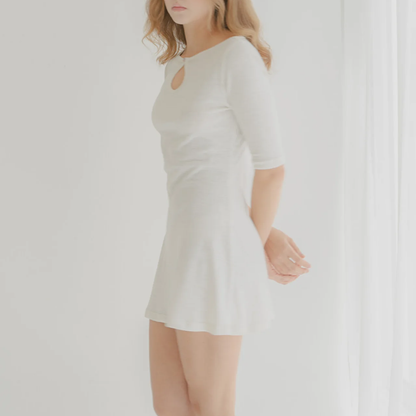 Keyhole Neck 3/4 Sleeve Organic Cotton A-Line Mini Dress