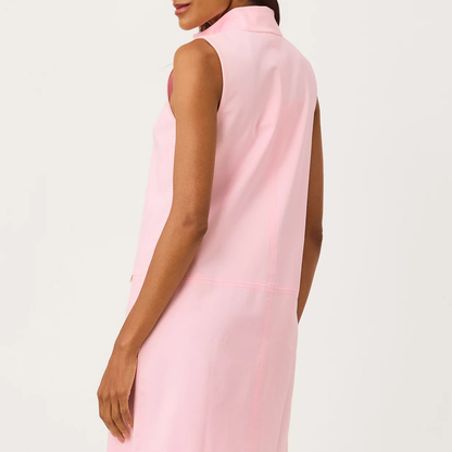 Half Zip Stand Collar Sleeveless Straight Shift Mini Dress