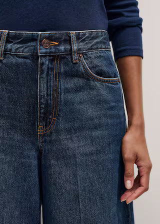 Mid Rise Cropped Wide Leg Culotte Denim Jeans