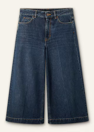 Mid Rise Cropped Wide Leg Culotte Denim Jeans