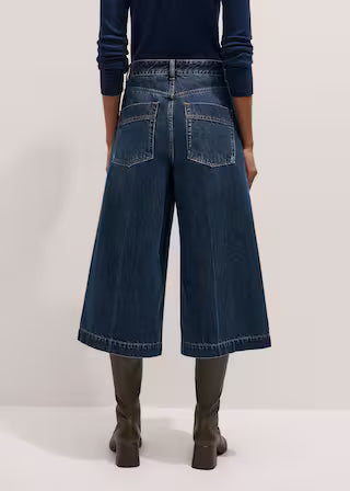 Mid Rise Cropped Wide Leg Culotte Denim Jeans