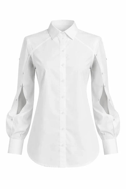 Organic Cotton Convertible Cutout Long Sleeve Blouse