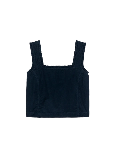 Ruffle Trim Square Neck Boxy Cropped Cotton Poplin Tank Top